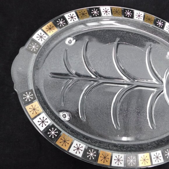 Inland Glass 14.5" Oval Atomic Sunburst Meat Serving Tray with Juice Well MCM - Picture 9 of 10